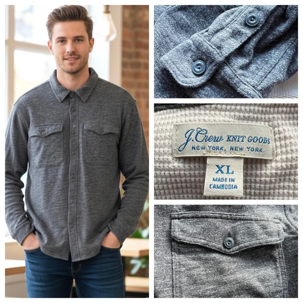 J Crew XL Gray Waffle Thermal‎ Lined Shirt Men Shacket Workwear Gorpcore Utility